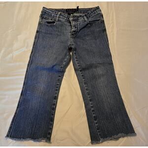 Vintage YoYo Denim Capris Size 9/10 Raw Edge • Button/Zipper Closure. Good Cond.